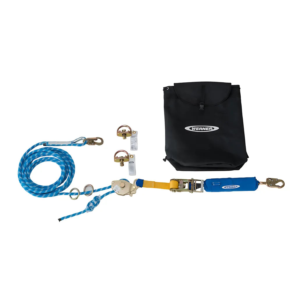 L122100 100Ft 2-Man Rope Horizontal Lifeline System, D-Bolt Anchor, Ratchet Tensioner L122100-2135