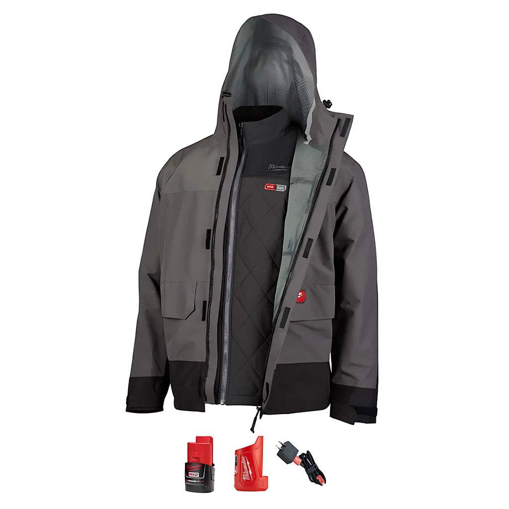M12 Heated Axis Layering System With Hydrobreak Rainshell Kit M (Gray)-Milwaukee-203RN-21M-9000