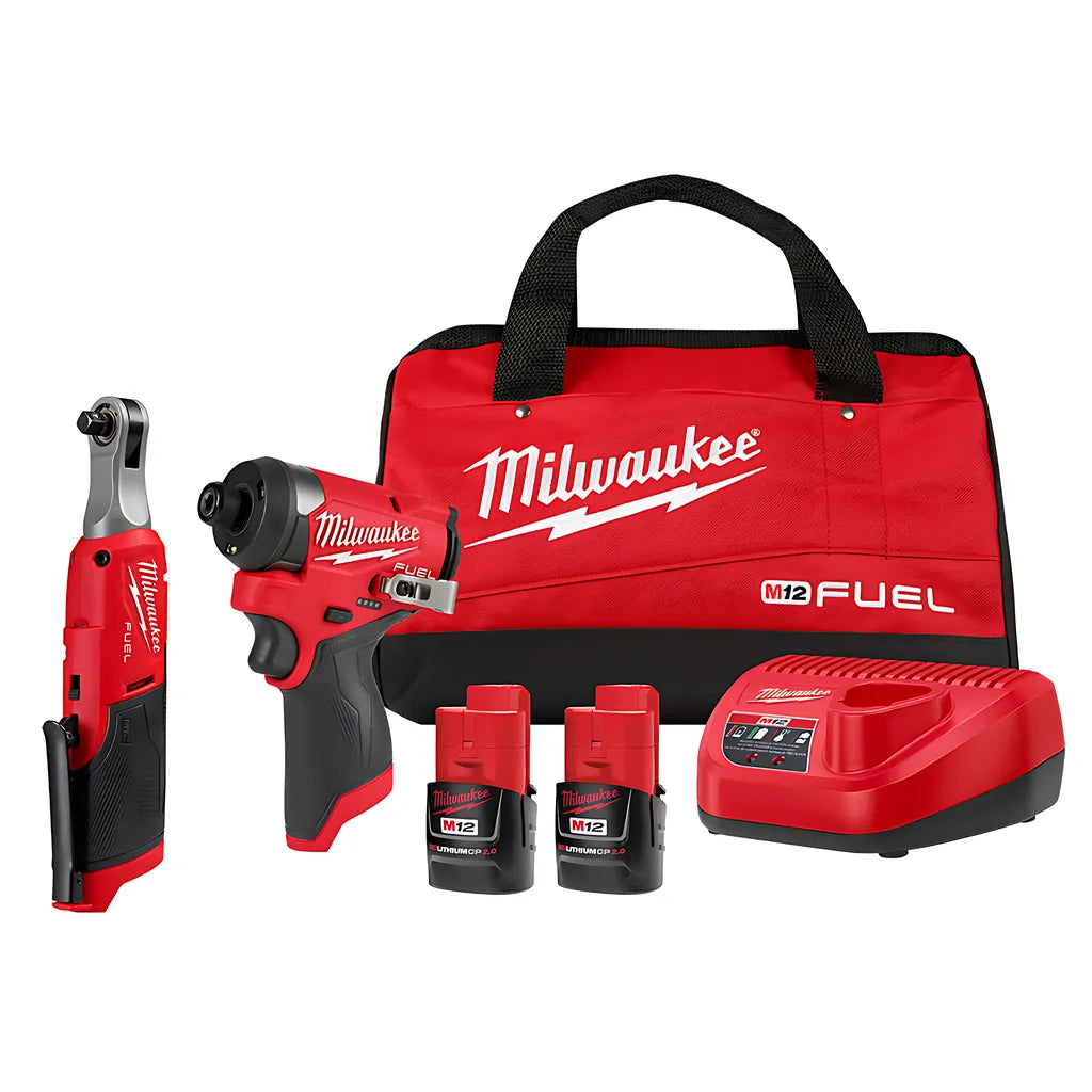 M12 Fuel 1/4" Hex Impact Driver Kit W/ 3/8" High Speed Ratchet-Milwaukee-3453-22HSR-8735