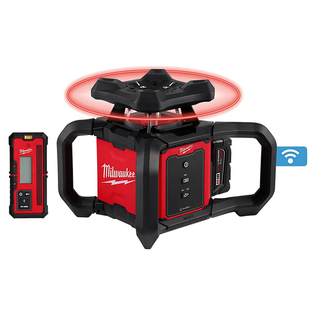 M18 Red Exterior Rotary Laser Level Kit W/ Receiver, Tripod, & Grade Rod-Milwaukee-3701-21T-9915