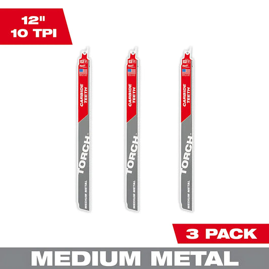 12" 10Tpi The Torch™ With Carbide Teeth For Medium Metal 3Pk-Milwaukee-48-00-5353-4506