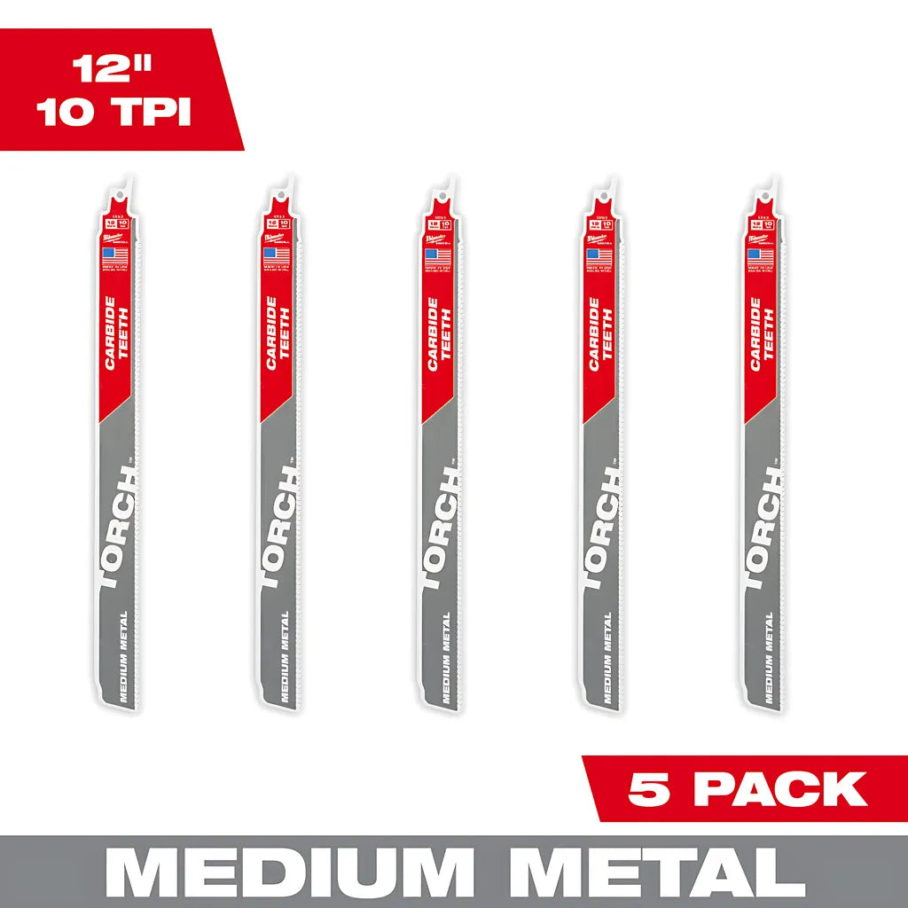 12" 10Tpi The Torch With Carbide Teeth For Medium Metal 5Pk-Milwaukee-48-00-5553-4505