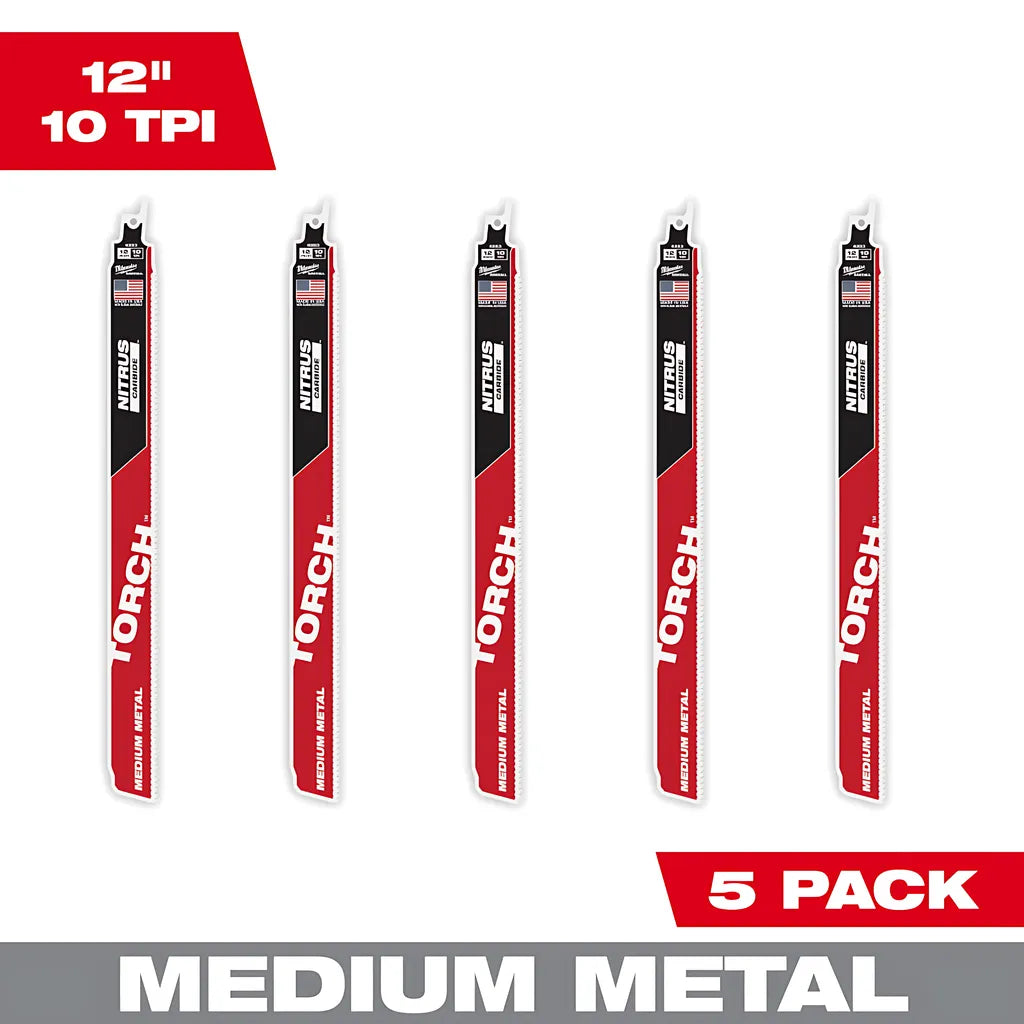 12" 10Tpi The Torch With Nitrus Carbide Teeth For Medium Metal 5Pk -Milwaukee-48-00-6553-4509