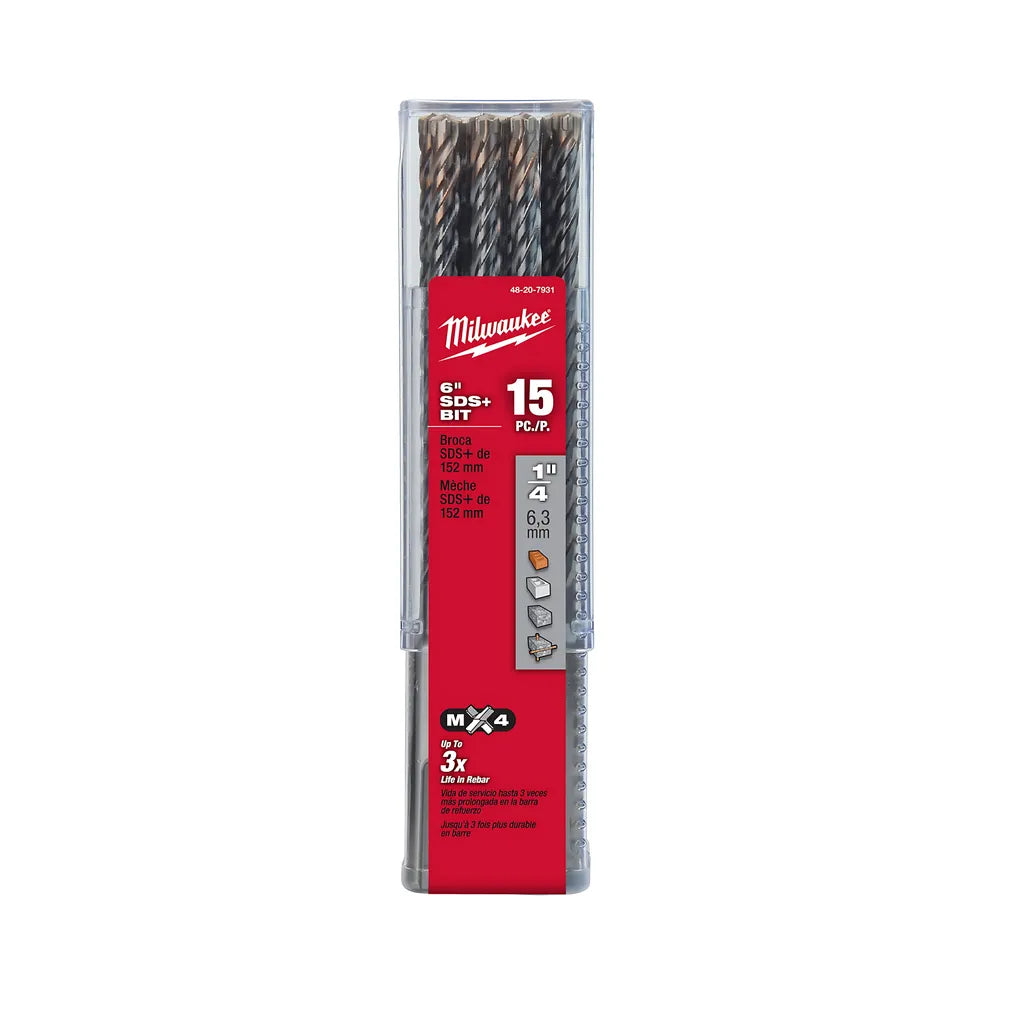Mx4 4-Cutter Sds-Plus Rotary Hammer-Drill Bit 1/4 In. X 4 In. X 6 In.-Milwaukee-48-20-7931-10226
