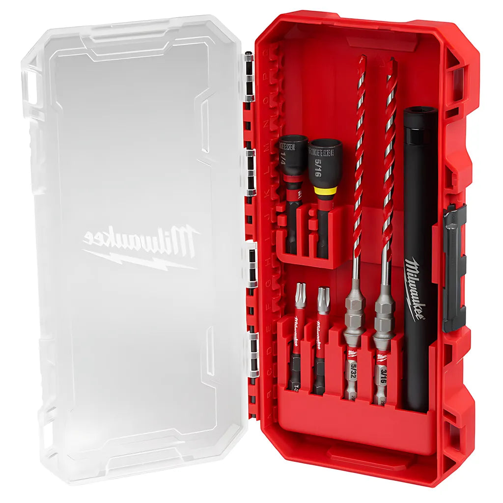 7Pc. Shockwave Impact Duty Carbide Hammer Drill Bit Concrete Screw Install Set-Milwaukee-48-20-9097-6859