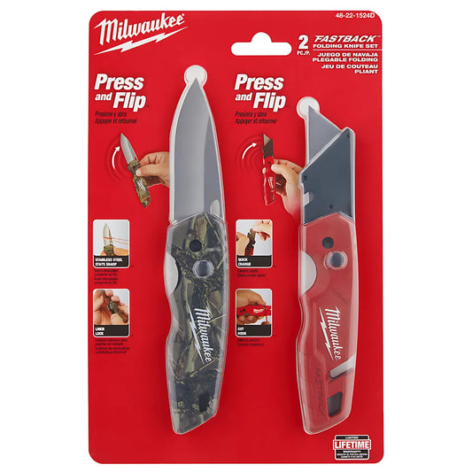 2 Pk Fastback™ Camo Folding Knife/Folding Utility Knife Set-Milwaukee-48-22-1524D-5069