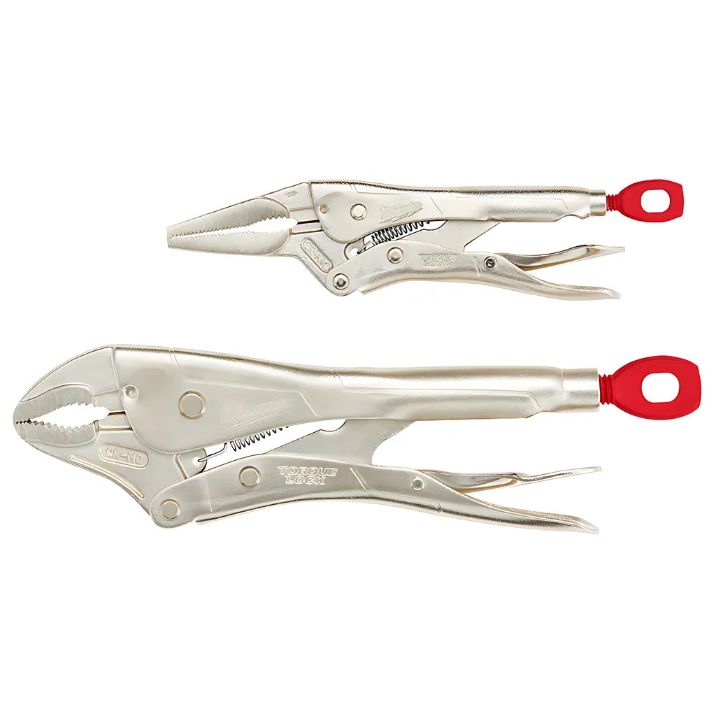 2Pc 10 In. Curved Jaw & 6 In. Long Nose Torque Lock Locking Pliers Set-Milwaukee-48-22-3602-5420