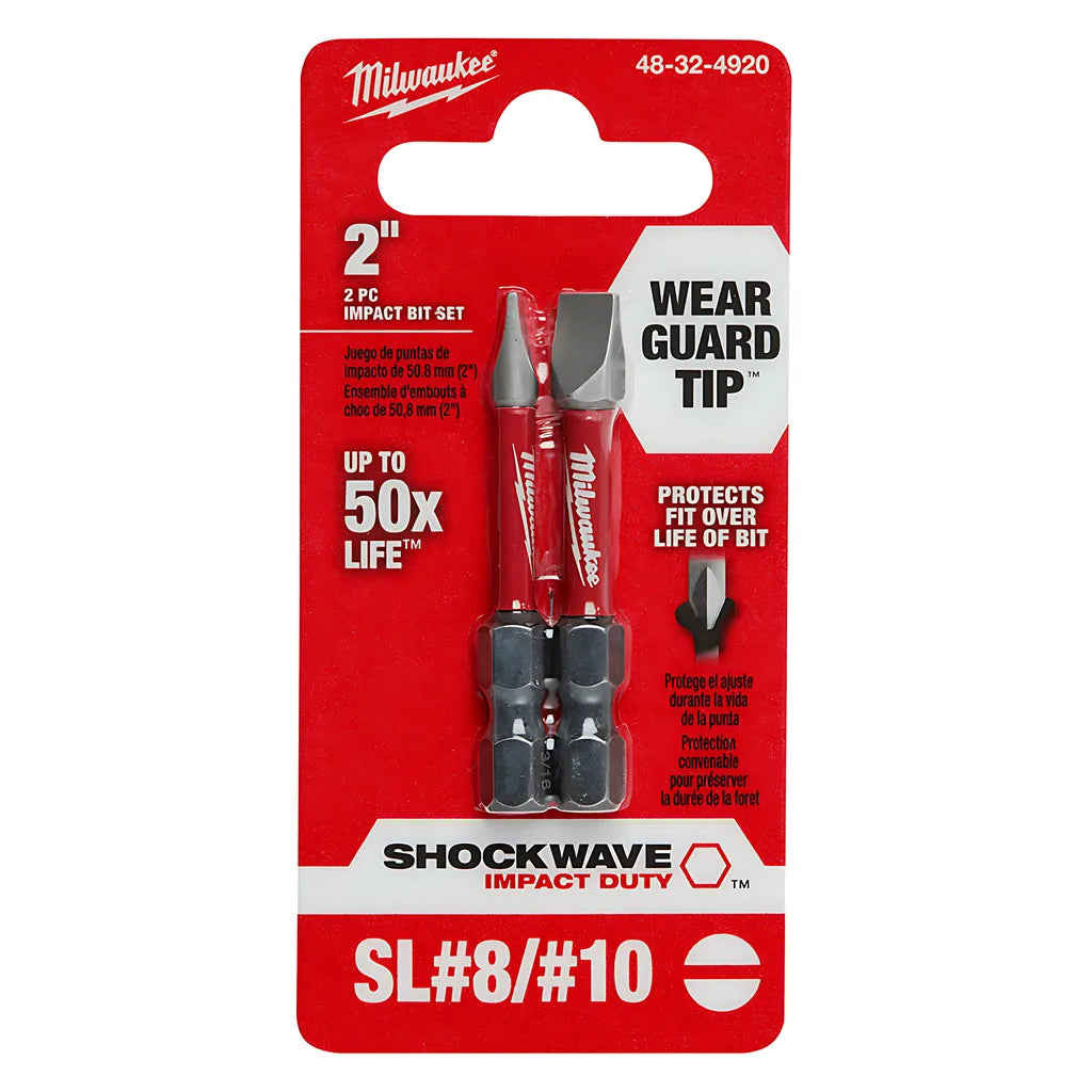 Shockwave Impact Duty 2 In. Slotted #8/#10 Power Bit (2 Pack)-Milwaukee-48-32-4920-11287