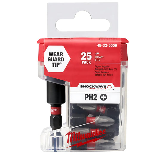 Shockwave™ Impact Phillips #2 Insert Bits With Bit Holder 25Pk-Milwaukee-48-32-5009-11712