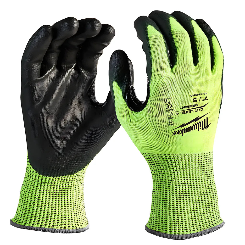 High Visibility Cut Level 4 Polyurethane Dipped Gloves - S-Milwaukee-48-73-8940B-1066