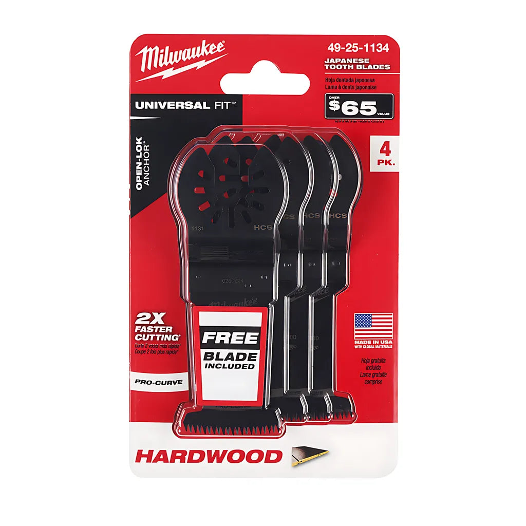 Milwaukee® Open-Lok 1-3/8" Hcs Japanese Tooth Pro-Curve Hardwood Blade 3Pk + 1 Free Blade-Milwaukee-49-25-1134-10122
