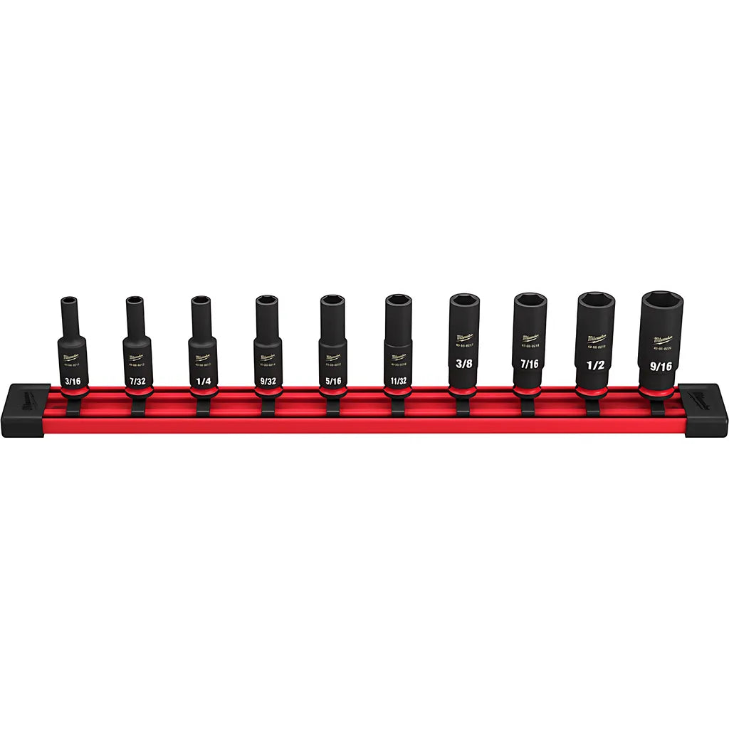 10Pc Shockwave Impact Duty Sae Deep 6 Point Socket Set-Milwaukee-49-66-7001-4150