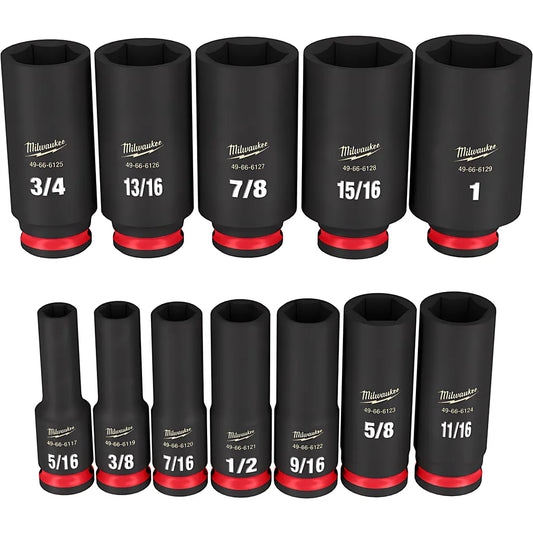 12Pc Shockwave™ Impact Duty™ 3/8" Drive Sae Deep 6 Point Socket Set-Milwaukee-49-66-7006-4551