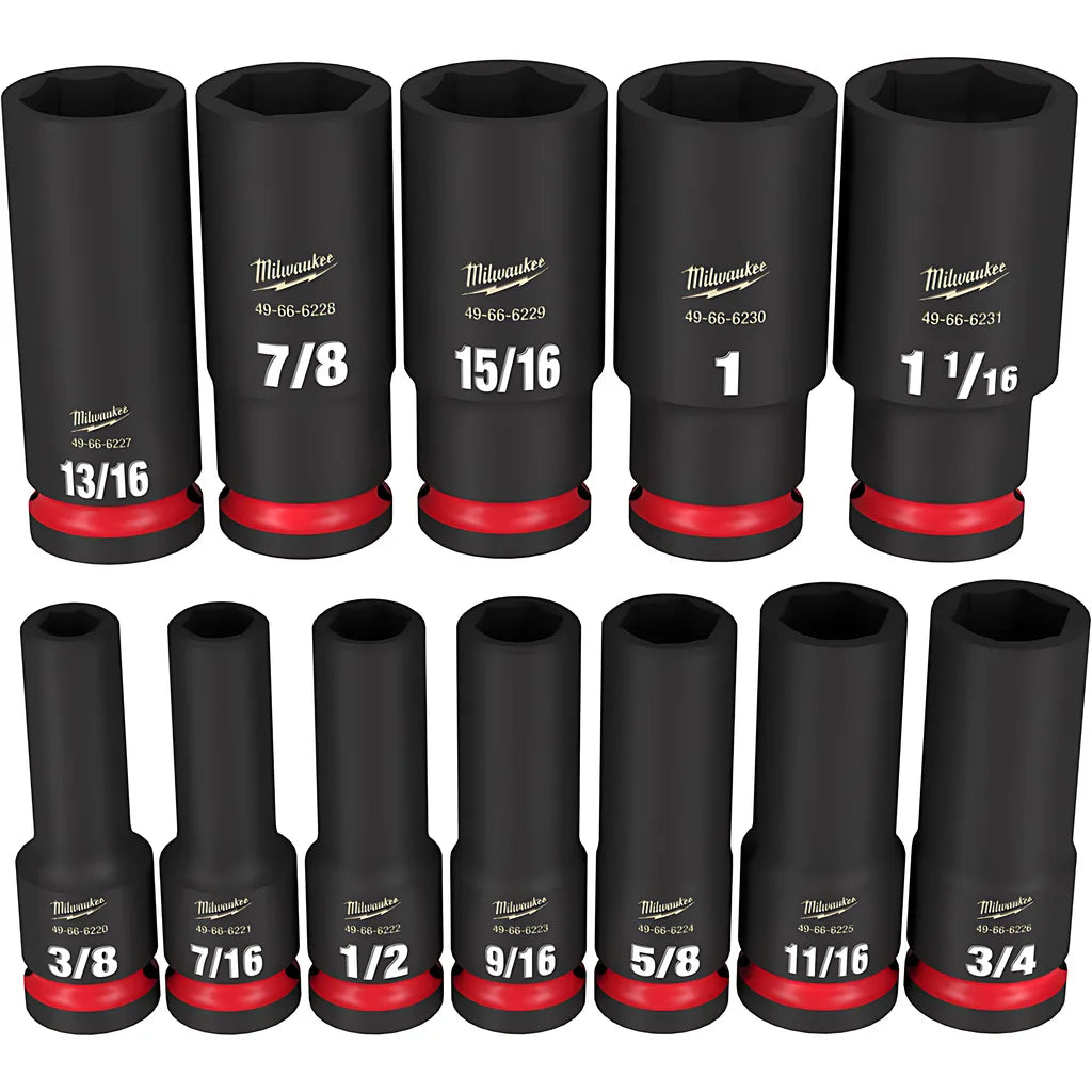 12Pc Shockwave Impact Duty 1/2" Drive Sae Deep 6 Point Socket Set-Milwaukee-49-66-7011-4549