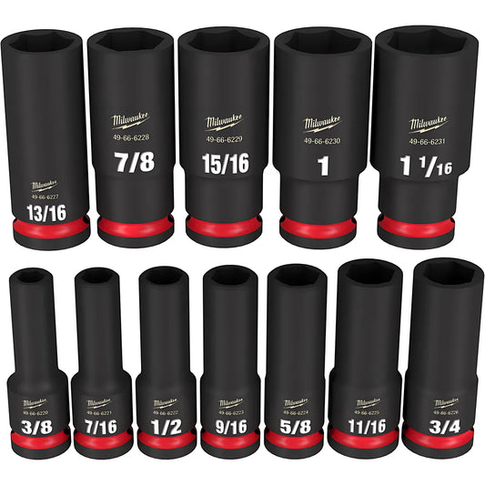 12Pc Shockwave™ Impact Duty™ 1/2" Drive Sae Deep 6 Point Socket Set-Milwaukee-49-66-7011-4549
