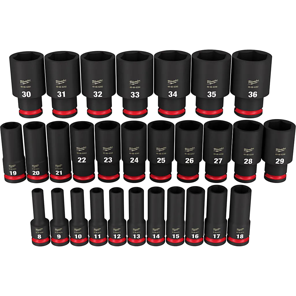 29Pc Shockwave Impact Duty 1/2" Drive Metric Deep 6 Point Socket Set-Milwaukee-49-66-7015-5415