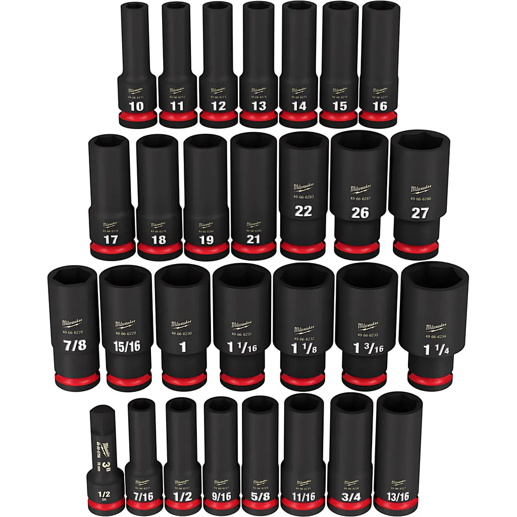 29Pc Shockwave Impact Duty 1/2" Drive Sae & Metric Deep 6 Point Socket Set-Milwaukee-49-66-7016-5416