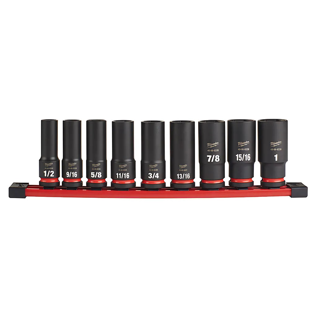 9Pc Shockwave Impact Duty 1/2" Drive Sae Deep 6 Point Socket Set-Milwaukee-49-66-7022-7126
