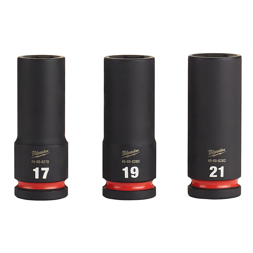 3Pc Shockwave Impact Duty 1/2" Drive Metric Deep 6 Point Socket Set-Milwaukee-49-66-7025-5962