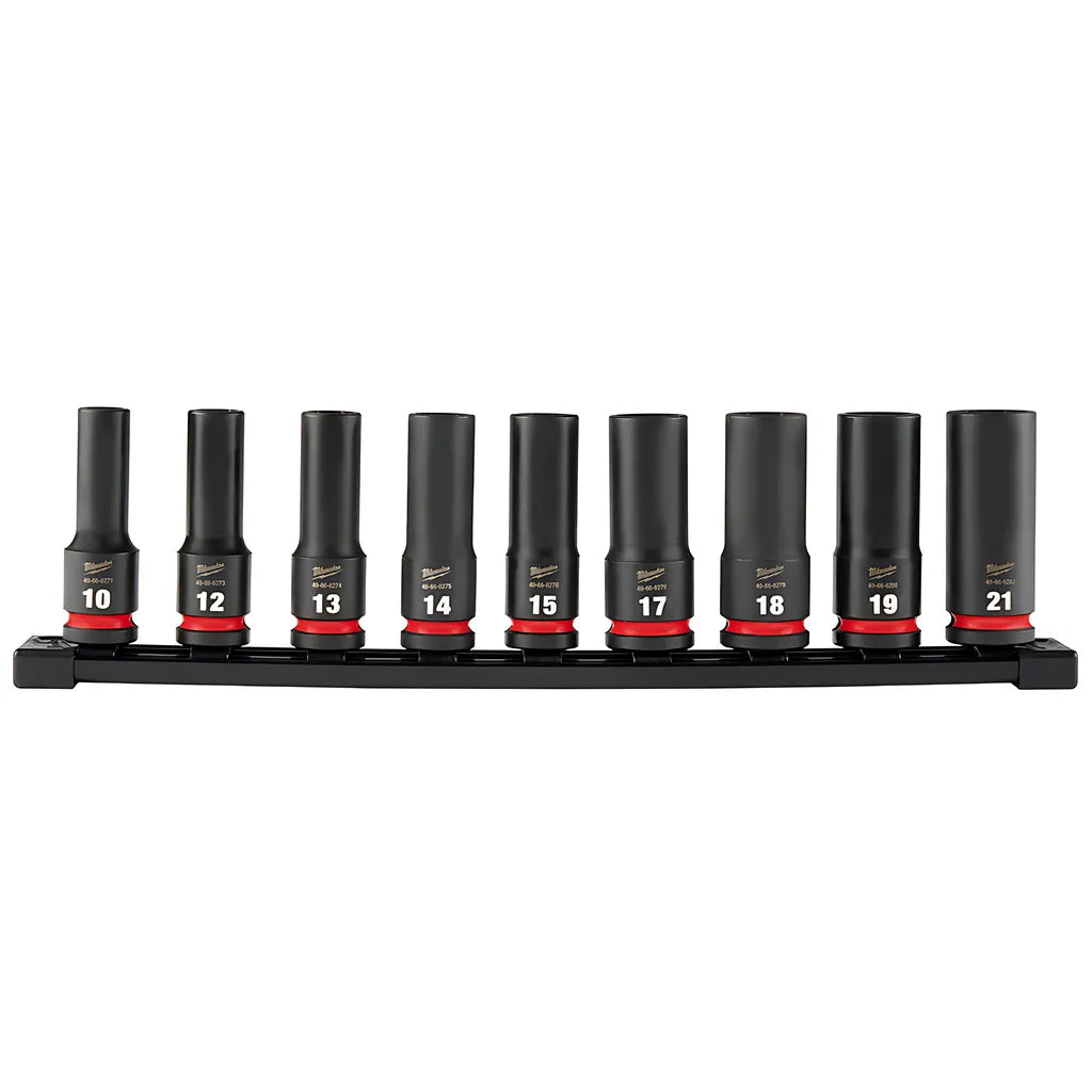 9Pc Shockwave Impact Duty 1/2" Drive Metric Deep 6 Point Socket Set-Milwaukee-49-66-7032-7125