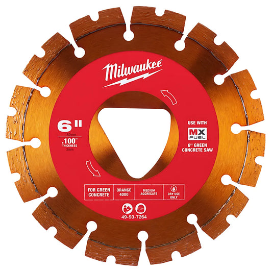 Orange 6 X .100 Diamond Blade For Green Concrete-Milwaukee-49-93-7264-10255