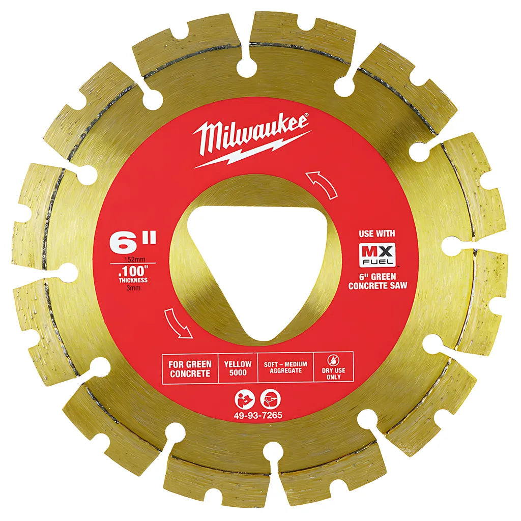 Yellow 6 X .100 Diamond Blade For Green Concrete-Milwaukee-49-93-7265-12146