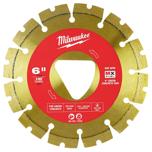 Yellow 6 X .100 Diamond Blade For Green Concrete-Milwaukee-49-93-7265-12146