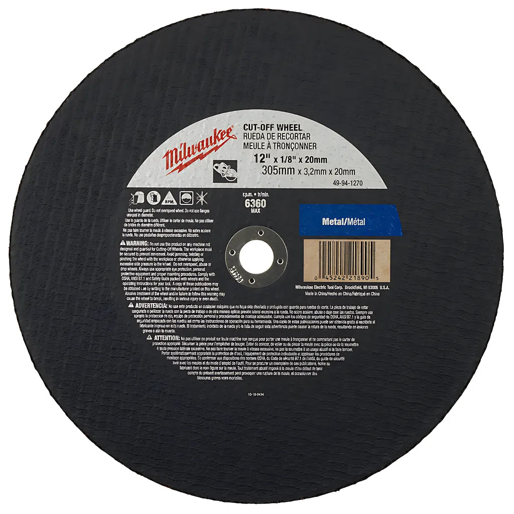 12 In. X 1/8 In. X 20 Mm Cut-Off Wheel (Type 1)-Milwaukee-49-94-1270-4488