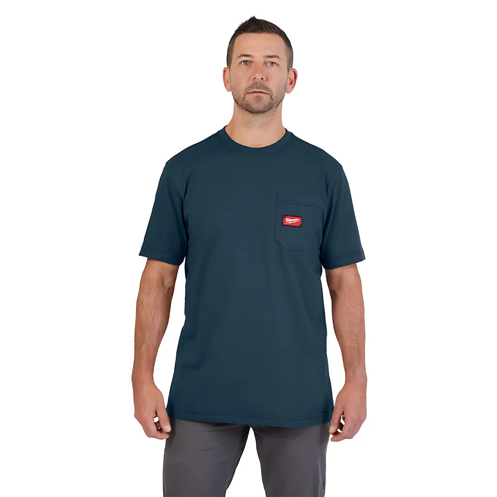 Gridiron Pocket T-Shirt - Short Sleeve Blue S-Milwaukee-605BL-S-8223