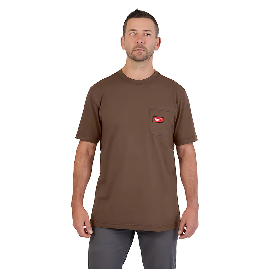 Gridiron Pocket T-Shirt - Short Sleeve Brown S-Milwaukee-605BR-S-8229
