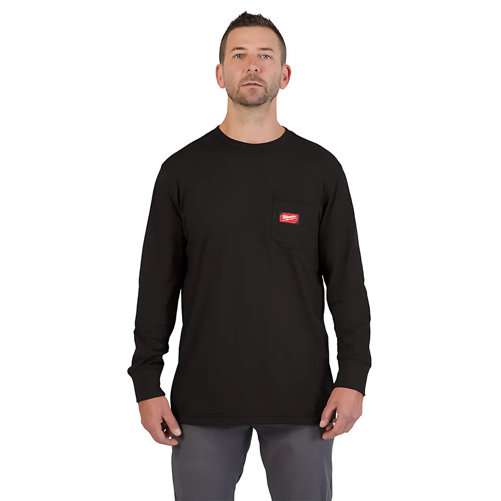 Gridiron Pocket T-Shirt - Long Sleeve Black Xl-Milwaukee-606B-XL-8190