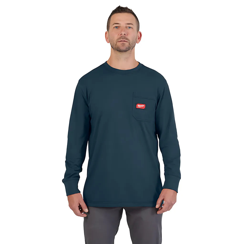 Gridiron Pocket T-Shirt - Long Sleeve Blue 3X-Milwaukee-606BL-3X-8191