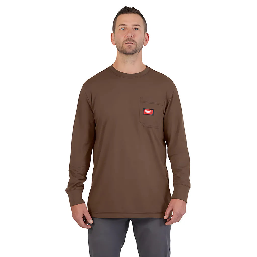 Gridiron Pocket T-Shirt - Long Sleeve Brown 2X-Milwaukee-606BR-2X-8196