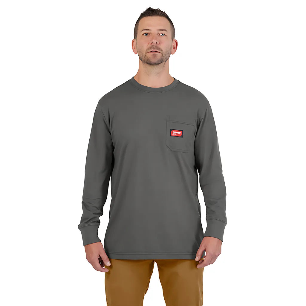 Gridiron Pocket T-Shirt - Long Sleeve Gray Xl-Milwaukee-606G-XL-8206