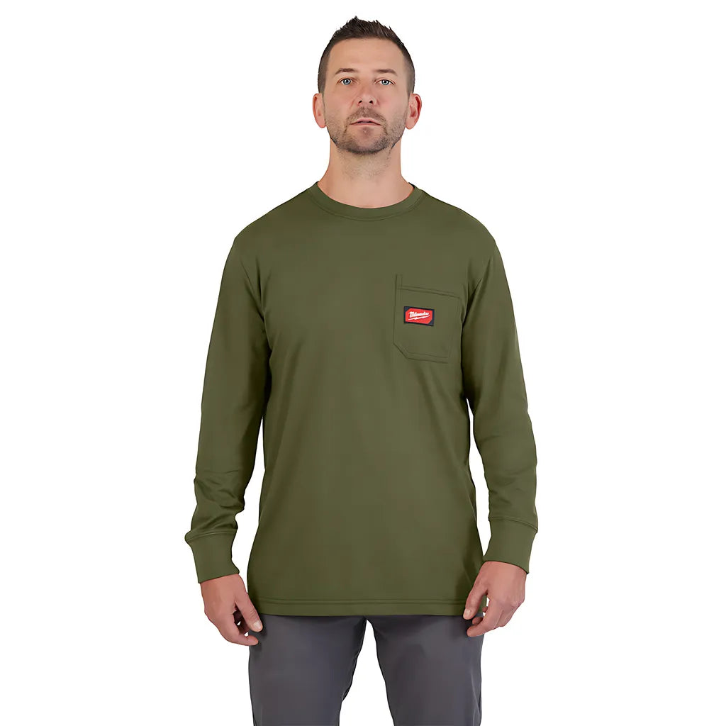 Gridiron Pocket T-Shirt - Long Sleeve Green M-Milwaukee-606GN-M-8210