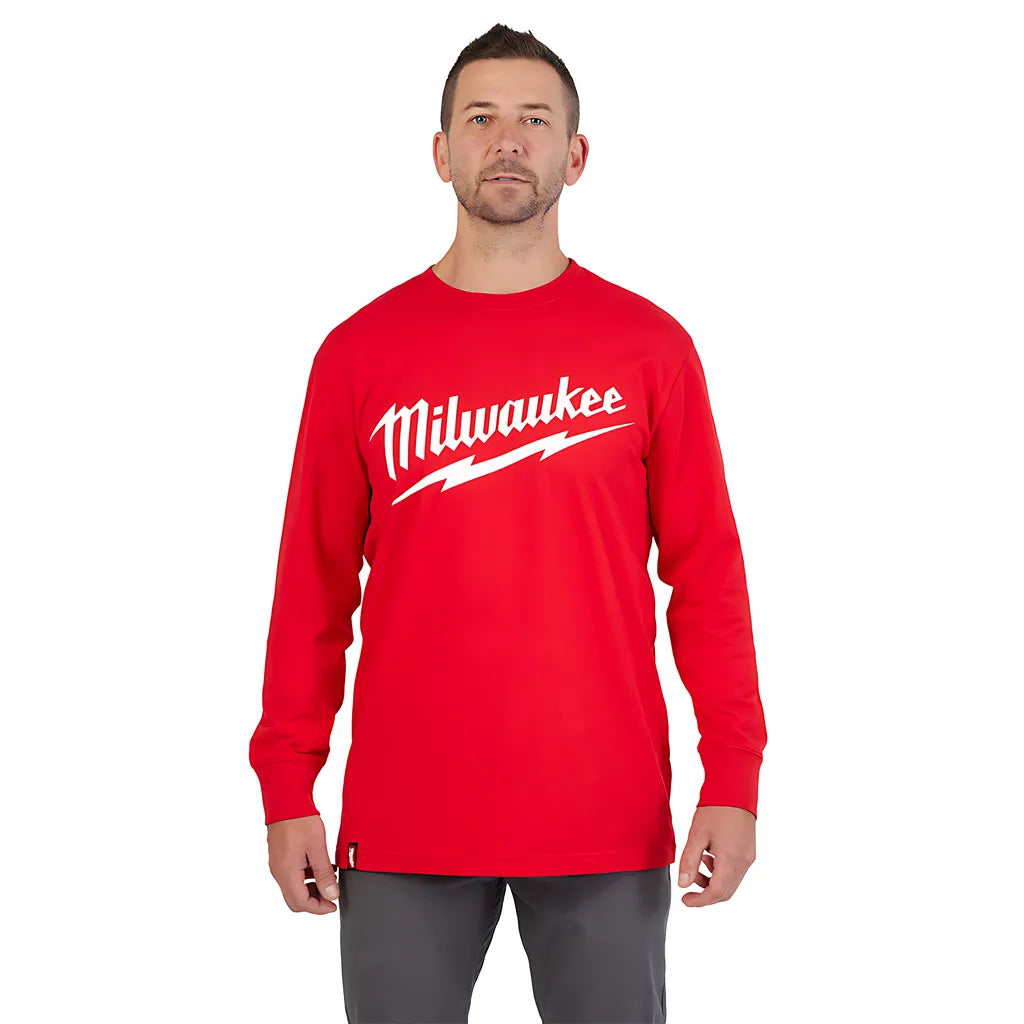 Heavy Duty T-Shirt - Long Sleeve Logo Red 2X-Milwaukee-608R-2X-8365
