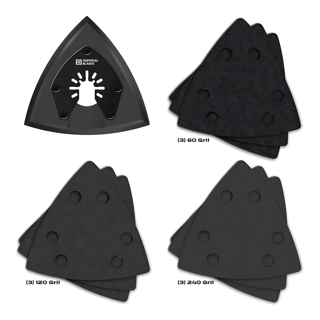 Imperial Blades Ibotspv-10 One Fit 3-1/2" Oscillating Triangle Sanding Pad + Sandpaper Variety Pack, 10Pc-Milwaukee-IBOTSPV-10-8532