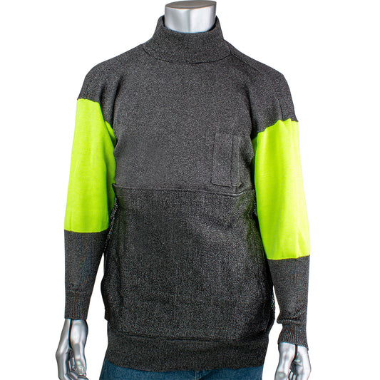 Kut Gard P190BP-PP1-TL-XS ATA Blended Cut Resistant Pullover with Removable Belly Patch, Hi-Vis Sleeves and Thumb Loops