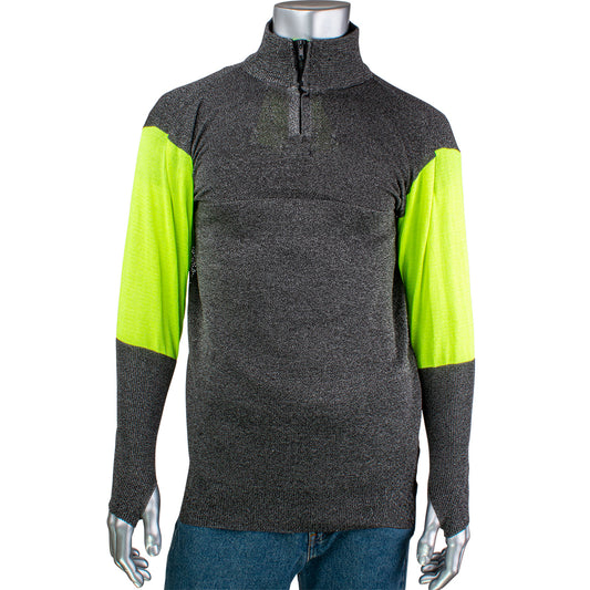 PIP PJG145-3CM-HVB-TH-3XL ATA Blended Cut Resistant 1/4 Zip Pullover with Hi-Vis Sleeves and Thumb Holes