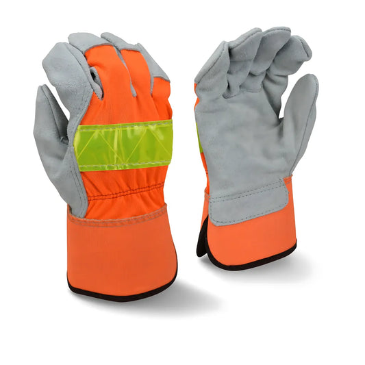Radians RWG3200HV High Visibility Regular Shoulder Gray Split Cowhide Leather Palm Glove