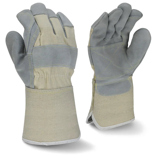 Radians RWG3400W Side Split Gray Cowhide Leather Double Palm Glove with Gauntlet Cuff
