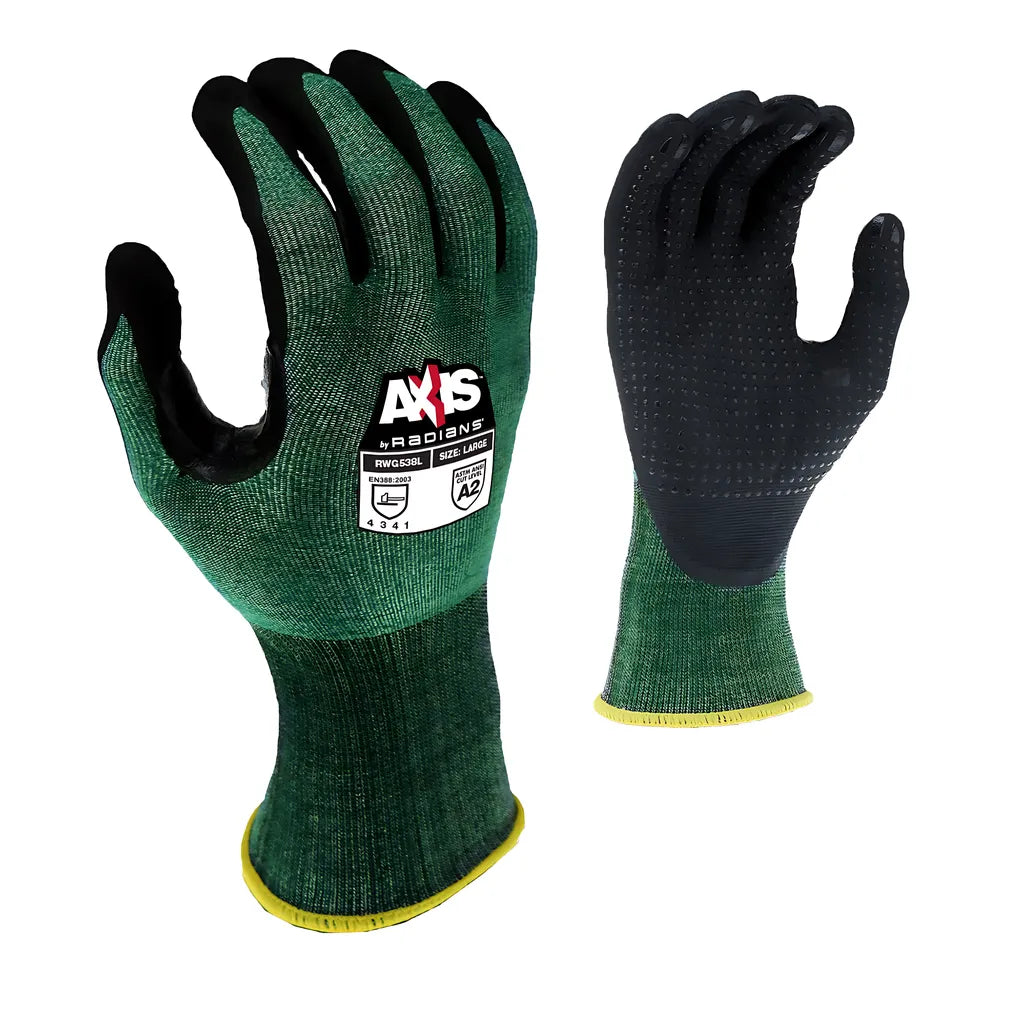Radians RWG538 AXIS Cut Protection Level A2 Foam Nitrile Coated Glove with Dotted Palm