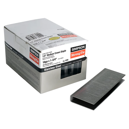 1/2-In. Crown, 16-Gauge Staples - 1-3/4 In. Type 304 Stainless Steel (1000-Qty) (Pack Of 6)-S16N175GS-R1000-SP114-211