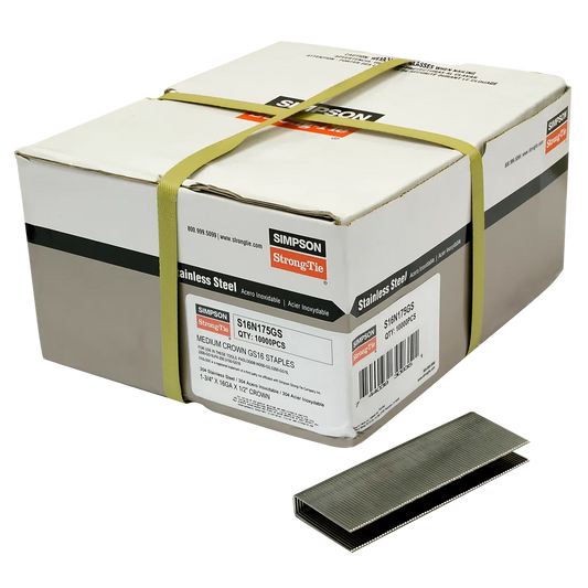 1/2-In. Crown, 16-Gauge Staples - 1-3/4 In. Type 304 Stainless Steel (10,000-Qty)-S16N175GS-SP8694-9261