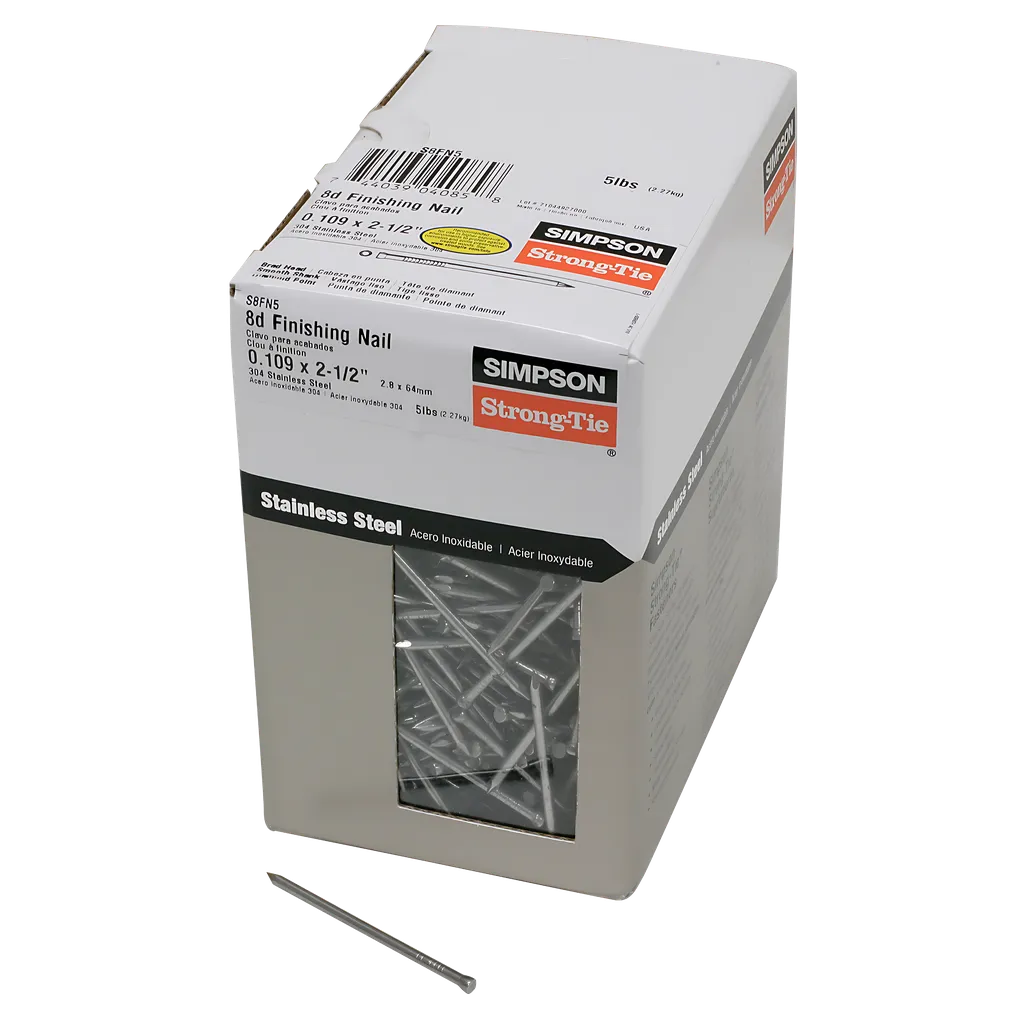 Finishing Nail - 2-1/2 In. X .113 In. Type 304 Stainless Steel (5 Lb.) (Pack Of 6)-S8FN5-SP1625-1813