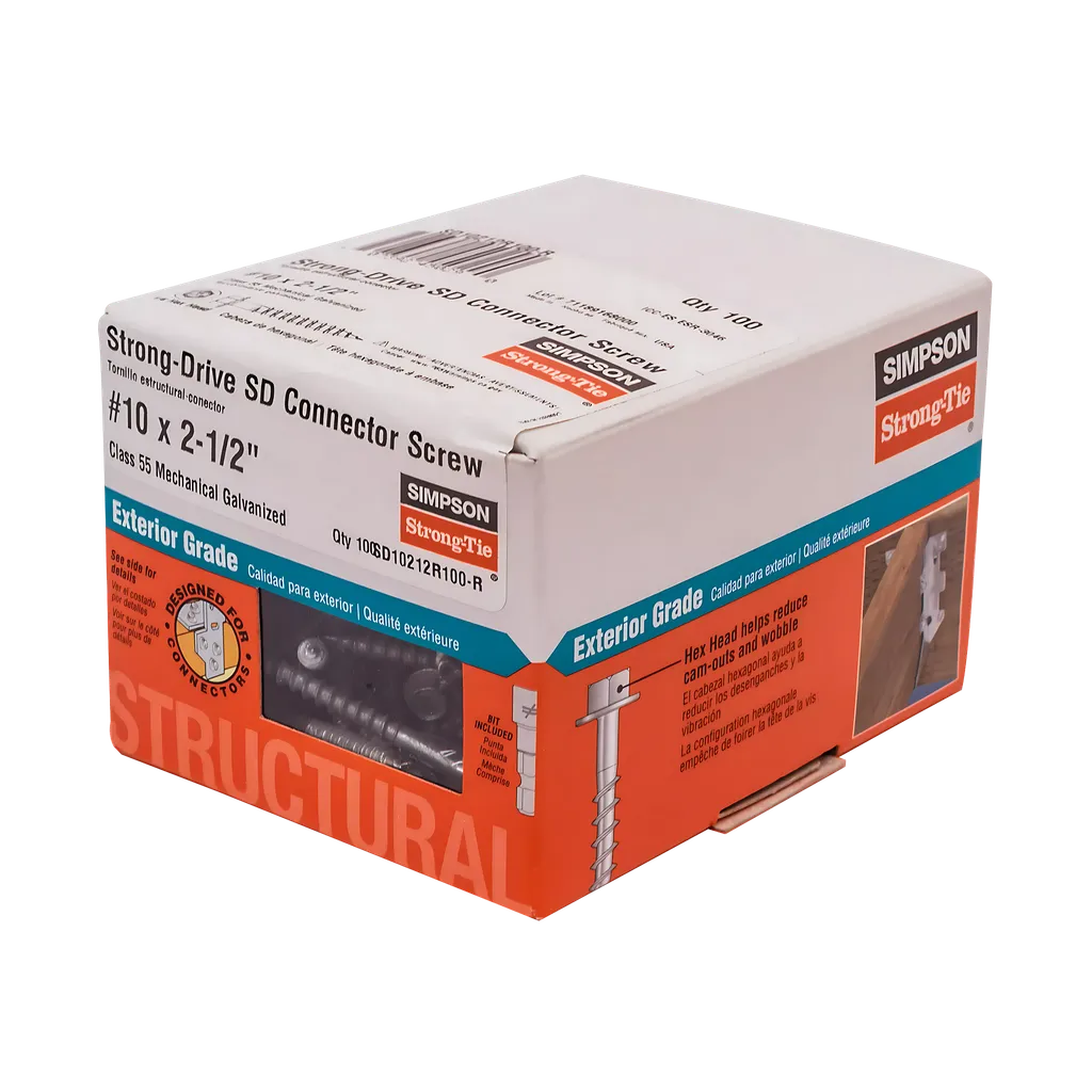 Strong-Drive® Sd Connector Screw - #10 X 2-1/2 In. 1/4-Hex Drive, Mech. Galv. (100-Qty)-SD10212R100-R-SP9308-9904