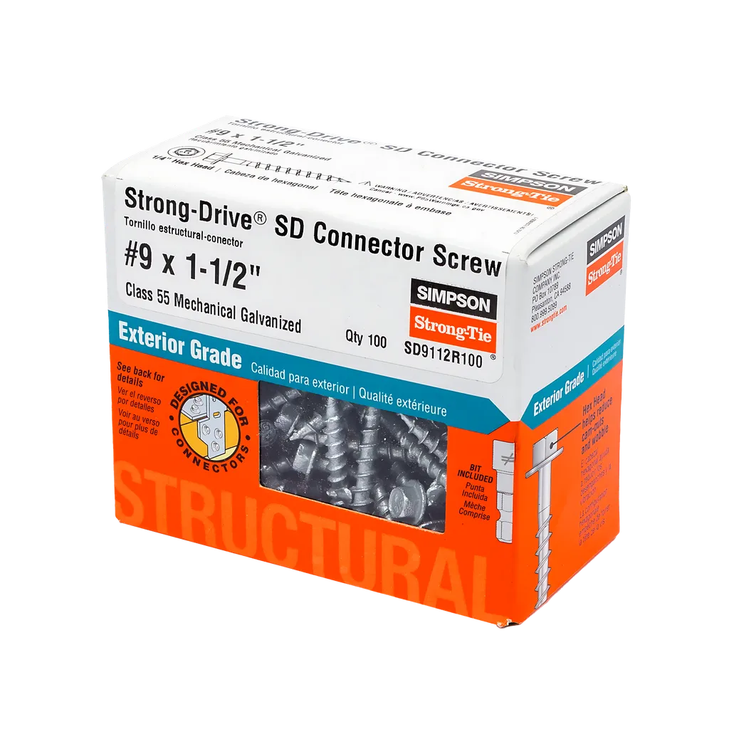 Strong-Drive® Sd Connector Screw - #9 X 1-1/2 In. 1/4-Hex Drive, Mech. Galv. (100-Qty)-SD9112R100-SP5652-6059