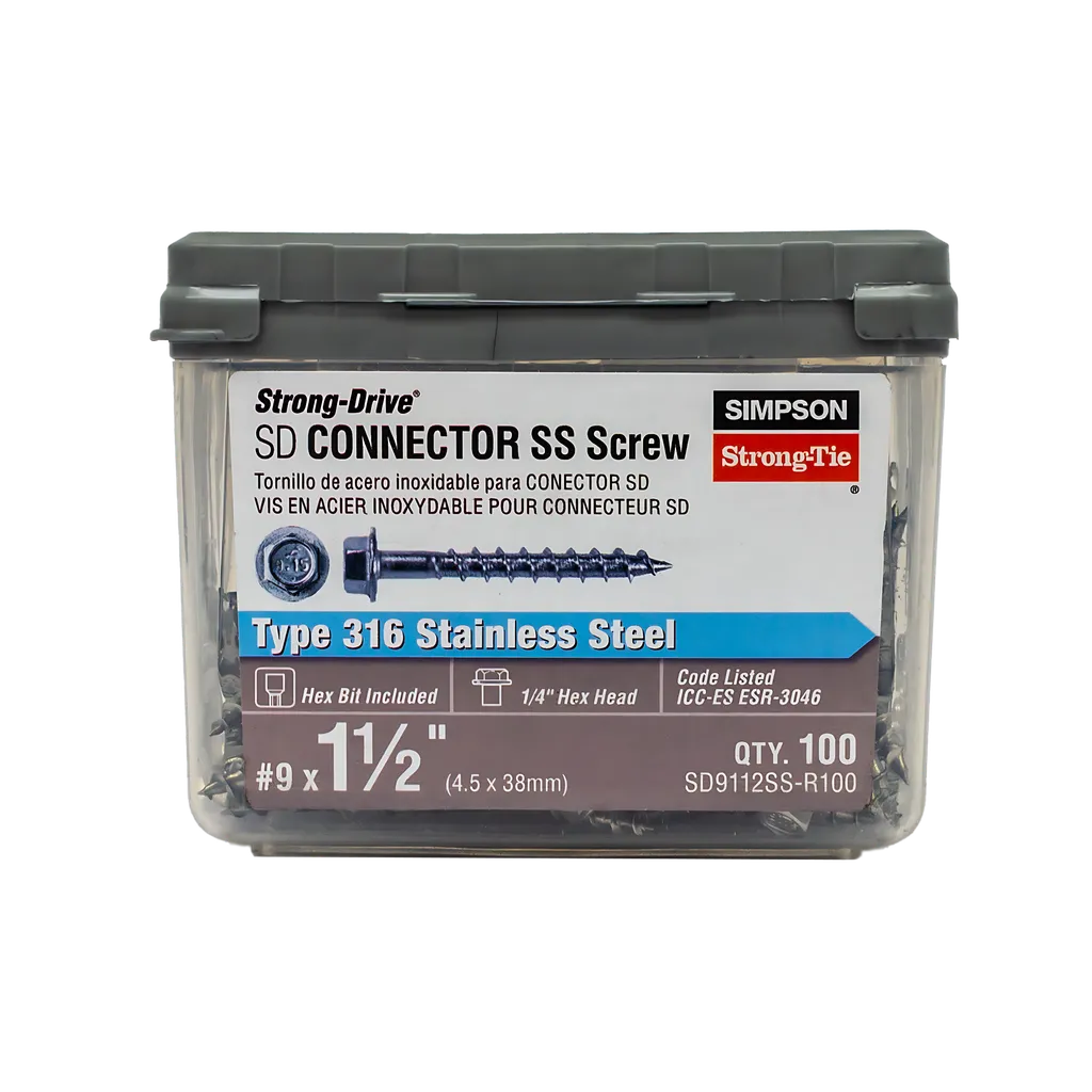 Strong-Drive® Sd Connector Ss Screw - #9 X 1-1/2 In. 1/4-Hex Drive, Type 316 (100-Qty) (Pack Of 10)-SD9112SS-R100-SP3850-4158