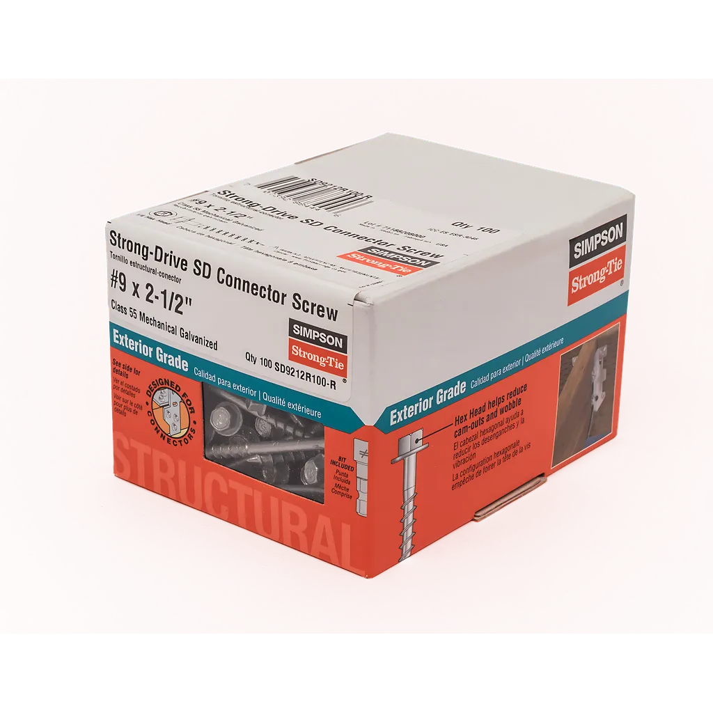 Strong-Drive® Sd Connector Screw - #9 X 2-1/2 In. 1/4-Hex Drive, Mech. Galv. (100-Qty) (Pack Of 4)-SD9212R100-R-SP7446-7948
