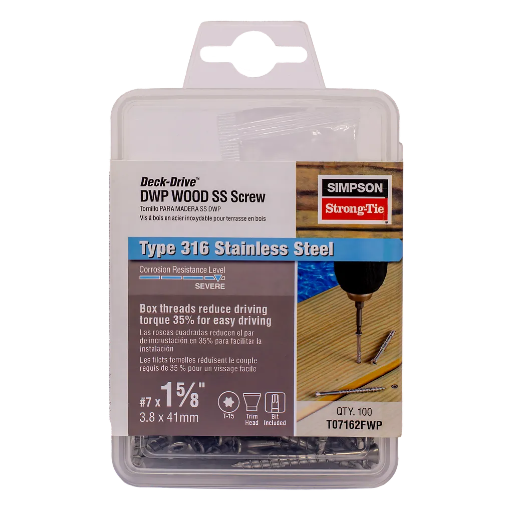 Deck-Drive Dwp Wood Ss Screw - #7 X 1-5/8 In. T-15, Trim Head, Type 316 (100-Qty) (Pack Of 5)-T07162FWP-SP6245-6685